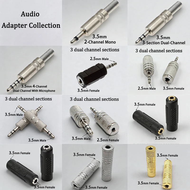 

2PCS 2.5mm/3.5mm Audio Adapter Connector2/3/4 Pole Mono/Dual Channel Stereo Charging Connector Apply To PC Phone MP3 MP4 MP5
