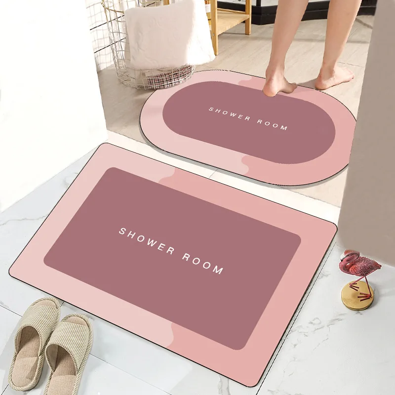 High Quality 2Pcs Shower Room Bath Mat Set Diatomaceous Earth Absorbent Non Slip Floor Rug Bathroom Bedroom Entryway Door Mat