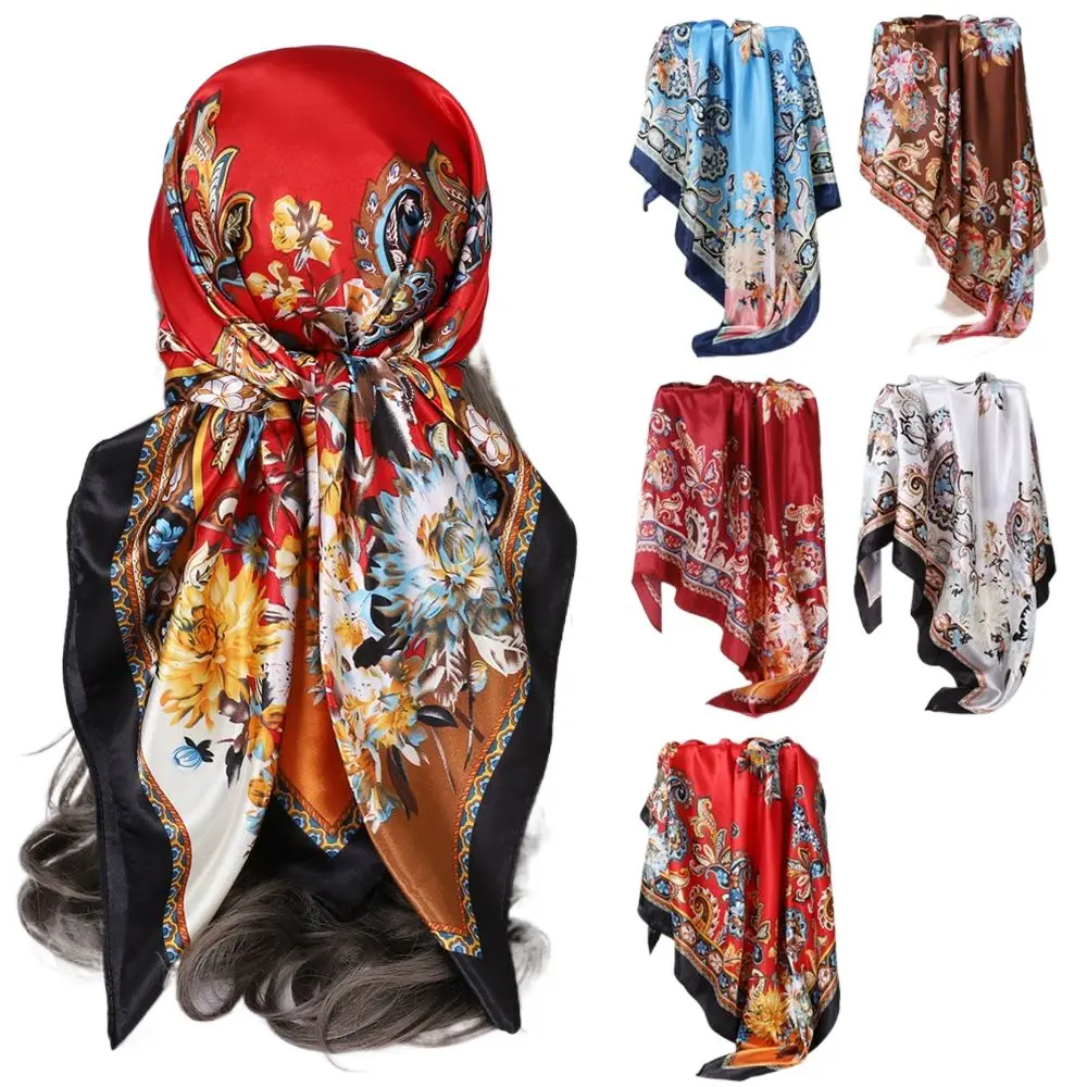 Foulard carré en soie à la mode, châle enveloppant, Hijab doux et confortable, bandeau multifonctionnel respectueux de la peau pour printemps, été et automne