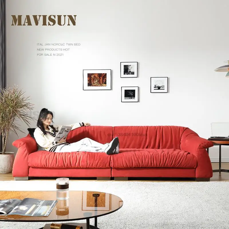 

Modern Minimalist Japanese Custom Small Apartment Red Flannel Sofa 3 Seater Couch Living Room Armchair Furniture For Home