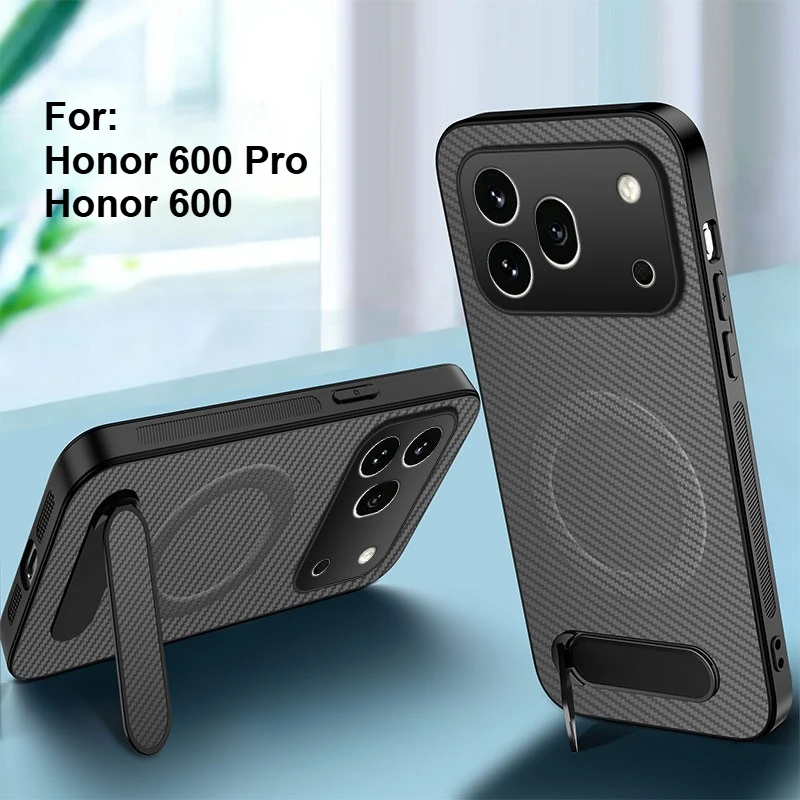 Coque Ultra-mince en Fiber de carbone pour Honor 600 600 Pro, support magnétique, charge sans fil