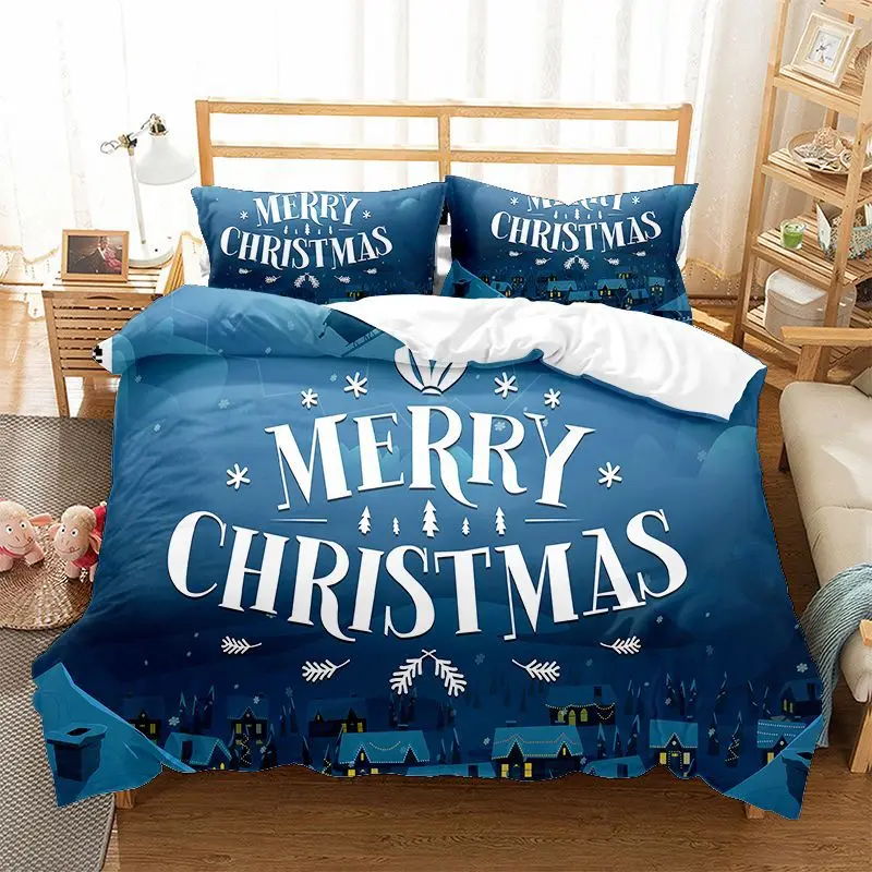 

Happy Christmas Bedding Set Cartoon Santa Claus Duvet Cover Set 3D Printed Duvet Cover Set 2/3Pcs for Christmas Gifts Home Decor