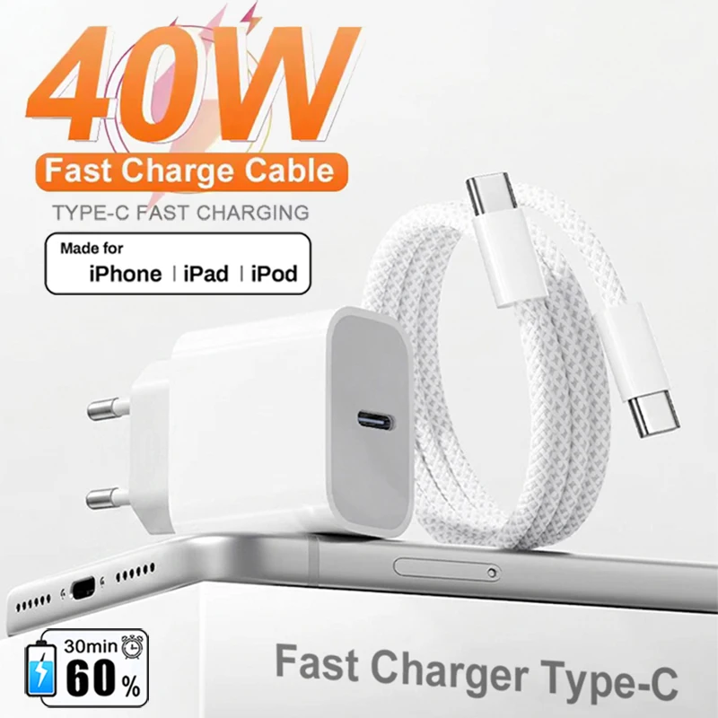 Para APPLE Original PD-40W Type C Carregador rápido para iPhone 17 16 15 14 13 12 Pro Max Samsung Xiaomi Carregamento Rápido USB-C Cabo Lightning