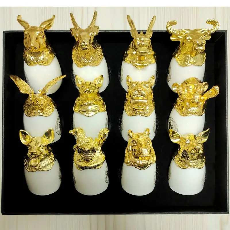 Chinese Zodiac Signs Wine Glass Set Ceramics Dispenser Shot Household Liquor Barware Gift Box Home & Garden