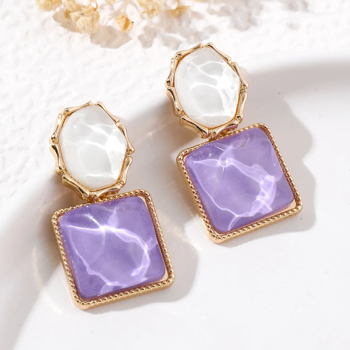 Fashion Asymmetric Blue Square  Drop Earrings For Women Rhinestone Water Ripple Charms Pendant Earrings Designed Jewelry Gifts
