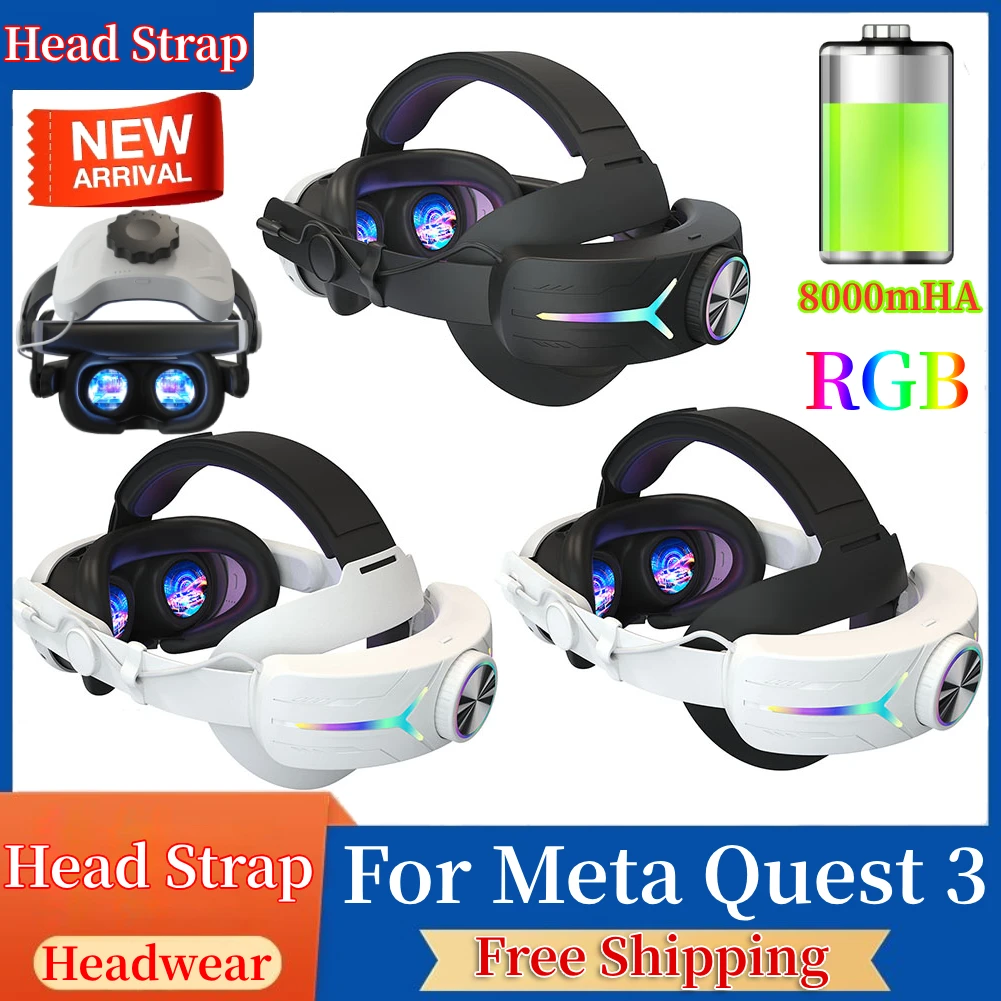 Elite Head Strap Comfortable Sponge Headwear RGB Charging Headset with Built-in 8000mAh Battery for Meta Quest 3 VR Accessories