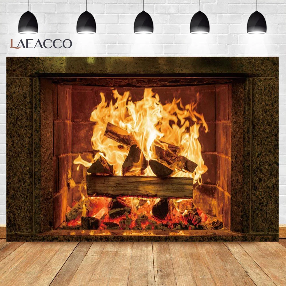 Brick Fireplace Wood Burning Fire Blame Wallpaper Home Decor Country Pattern Photo Backgrounds Photography Backdrop Photo Studio