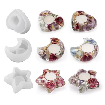 Diy Crystal Epoxyhars Schimmel Love Moon Vijfpuntige Ster Kandelaar Kaars Spiegel Oppervlak Siliconen Mal
