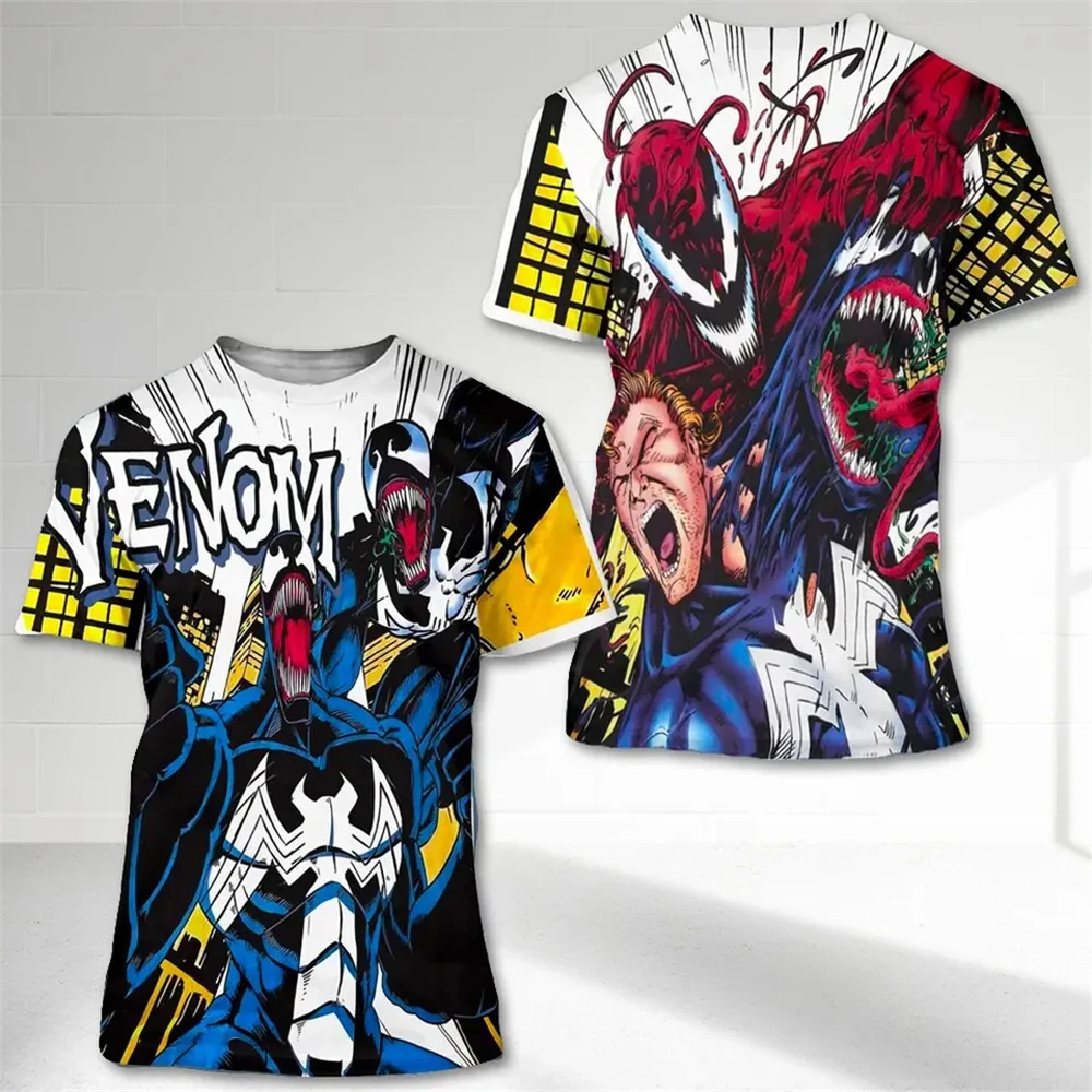 Camiseta Marvel Venom e Carnage para Homens e Mulheres, Estampa 3D de Anime e Quadrinhos, Camiseta Masculina de Manga Curta Oversized