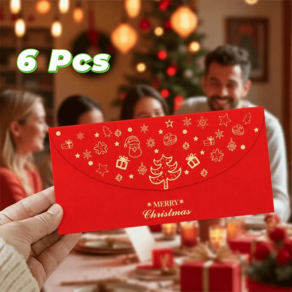 6PCS Xmas Tree Pattern Christmas Money Envelopes Rectangular Thickened Xmas Currency Envelopes Red Hot-stamped