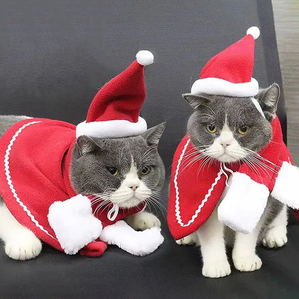 Santa Cosplay Costume for Cats and Dogs, Funny, Transformed, Cat, Dog, Christmas Cape, Dress Up Clothes, Red Scarf, Cloak, Props