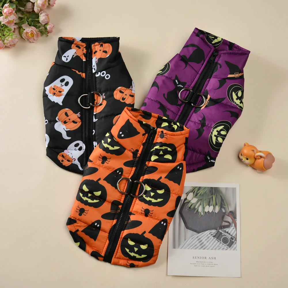 Halloween Party Pet Dog Clothes dla małych średnich psów Koty Jesień Zima Wodoodporna kurtka z nadrukiem szczeniąt Płaszcz Kostiumy sznaucera