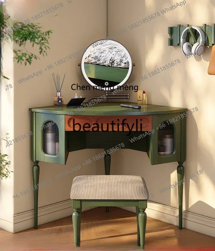 D178   Solid wood storage cabinet bedroom triangular dressing table French retro corner dressing table