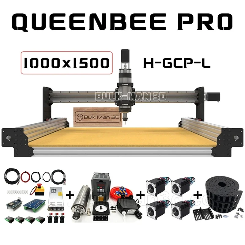 20%OFF BulkMan 3D Silver 1000x1500 QueenBee PRO CNC Full Kit with High Torque-GRBL  Control CNC Wood Router Wood Working Machine