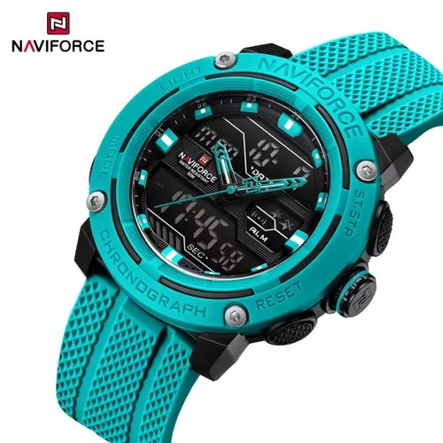 Imagen 1 del producto NAVIFORCE 7114 reloj de cuarzo electrónico de marca clásica calendario de pantalla Dual reloj deportivo informal de silicona resistente al agua para hombre