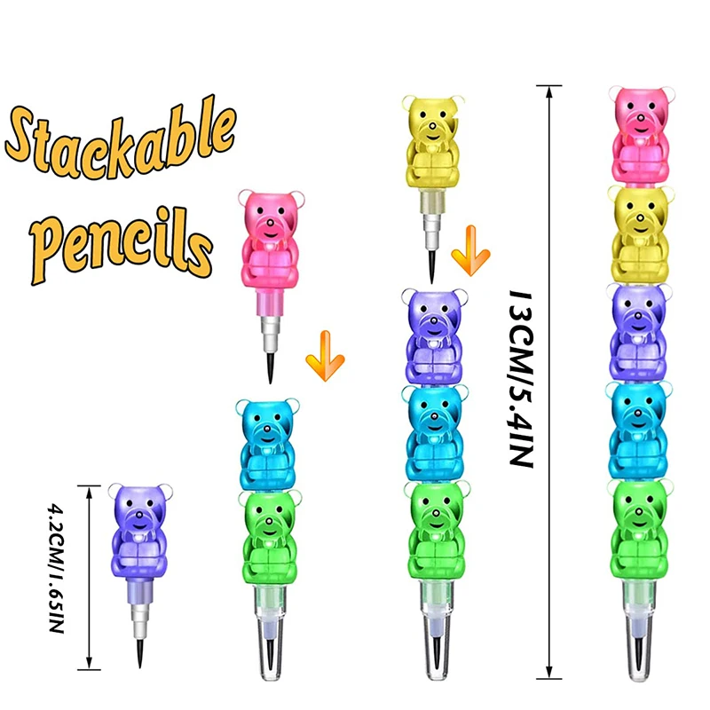 Crayons à Empiler 5 en 1 pour Enfant, 50 Pièces, Mignons Ours en Plastique, Nouveauté