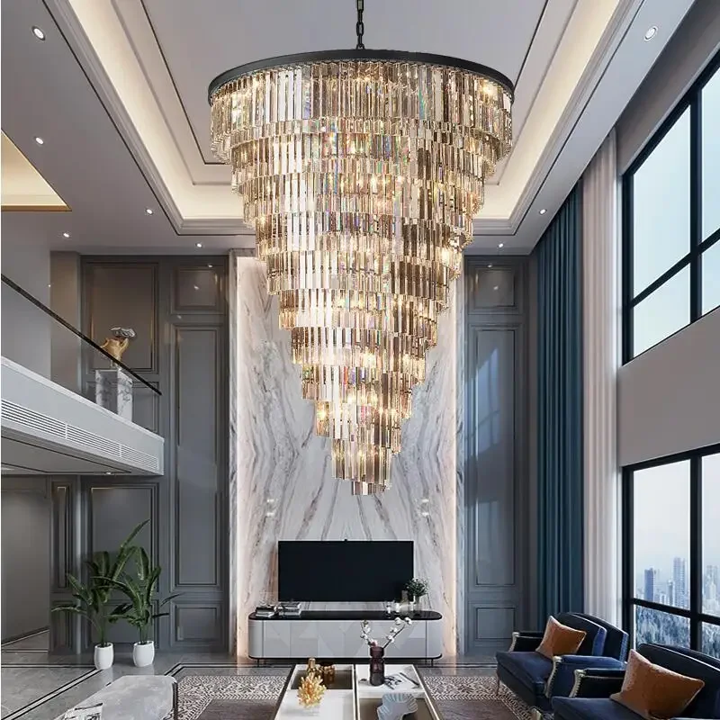 

Duplex villa crystal chandelier American staircase chandelier luxurious living room modern and simple home decoration lighting