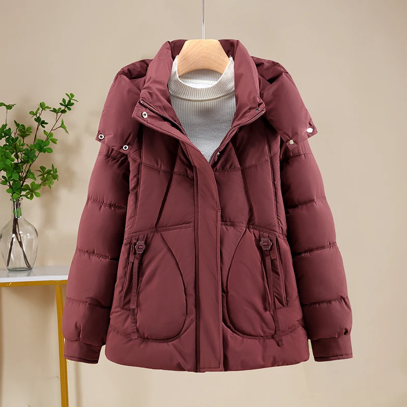 سترة قطنية من Thiened ort للأمهات في منتصف العمر والأمهات الملابس الشتوية قبعة قابلة للفصل معطف قطني فضفاض مناسب #5