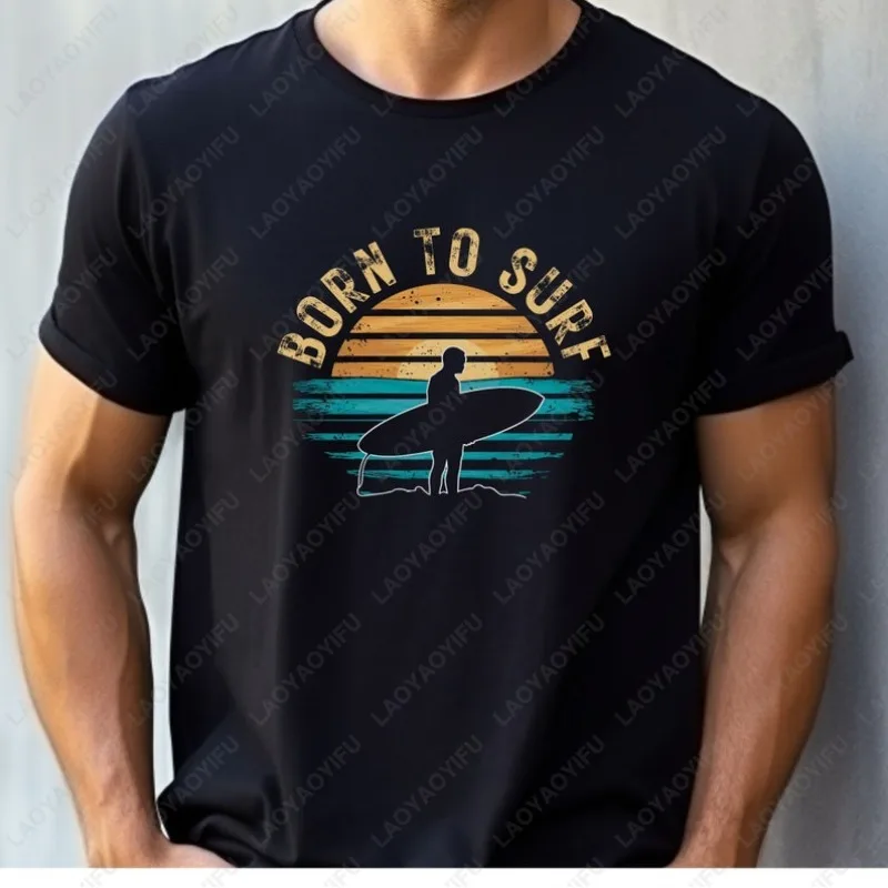 

Футболка для серфинга Born To Surfer, черная футболка унисекс в мягком стиле для мужчин и женщин, хлопковые топы, винтажные классические модные уличные футболки