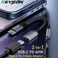 KEYSION 2 in 1 Type C to 3.5mm Earphone DAC Audio Type C Headphone Jack Adapter PD 60W Fast Charging Splitter for iPhone 15 Pro