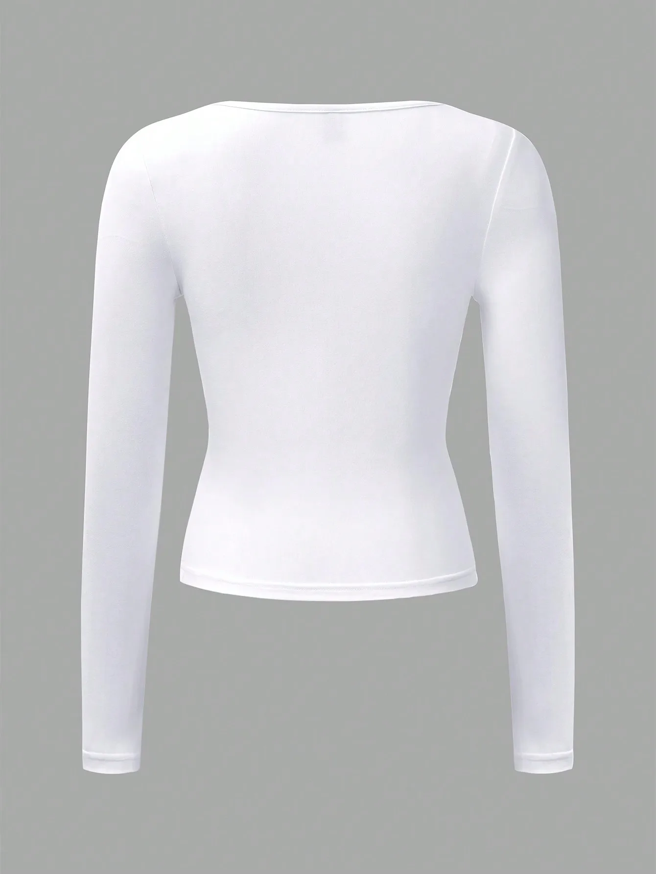 Minimalistisches Crop-Top mit quadratischem Ausschnitt und langen Ärmeln für Damen, weich, dehnbar, schmal geschnitten, gerafft, einfarbig, schlicht, elegant, zum Schichten, figurbetont, für den Alltag und die Straße – Detail 7