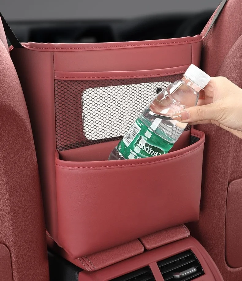 Car Handbag Holder Between Seats Mutifuntional Leather Auto Seat Middle Storage Bag Hanging Tissue Box Phone Cup Map Organizer