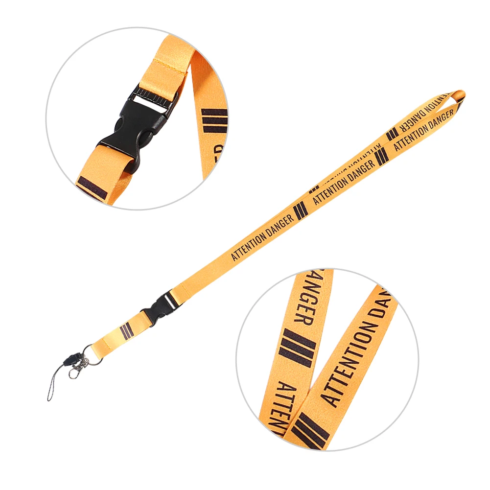 2 PCS Fashion Attention Danger Lanyard For ID Badge Holders Pass Gym Mobile USB Badge Holder Danger Keychain Neck Strap Keyring