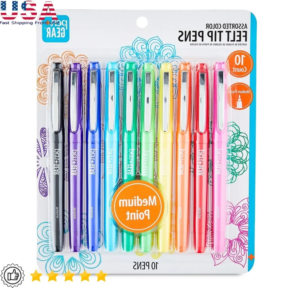 

Assorted Medium Tip Felt Tip Markers 10 Count Quick Dry Smudgeproof No Bleed Ideal Grading Invitations Art Projects
