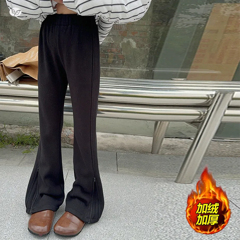 

Girls' Sports Flare Pants with Slit Hem Fitted Long Pants, New Arrivals for Autumn/Winter 2025, Big Kids' Casual Pants