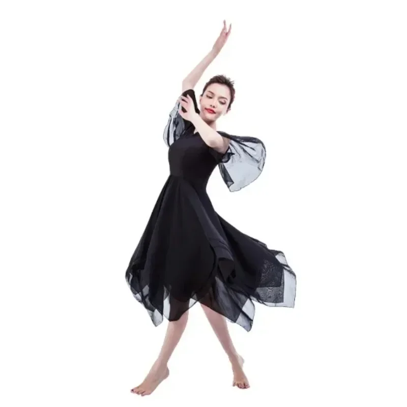 

Adult Lyrical Dress Parties Contemporary Dance Dress Performance Classic Black Ballet Dress Long Modern Woman Dance Costume