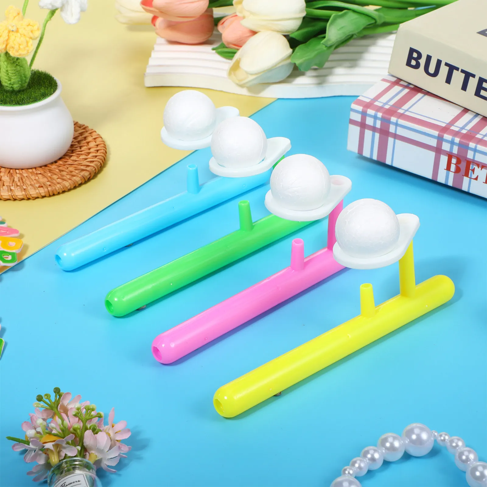 

24Pcs Floating Blow Ball Balance Game Multicolor Indoor Outdoor Interactive Blowing Ball Set Small Plastic Balls