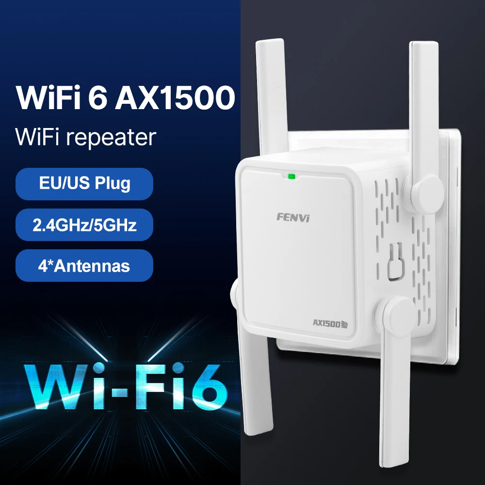 

FENVI WiFi 6 AX1500 Wireless WiFi Repeater Network Extender Dual Band 2.4GHz/5GHz 1500Mbps WiFi Signal Booster Amplifier