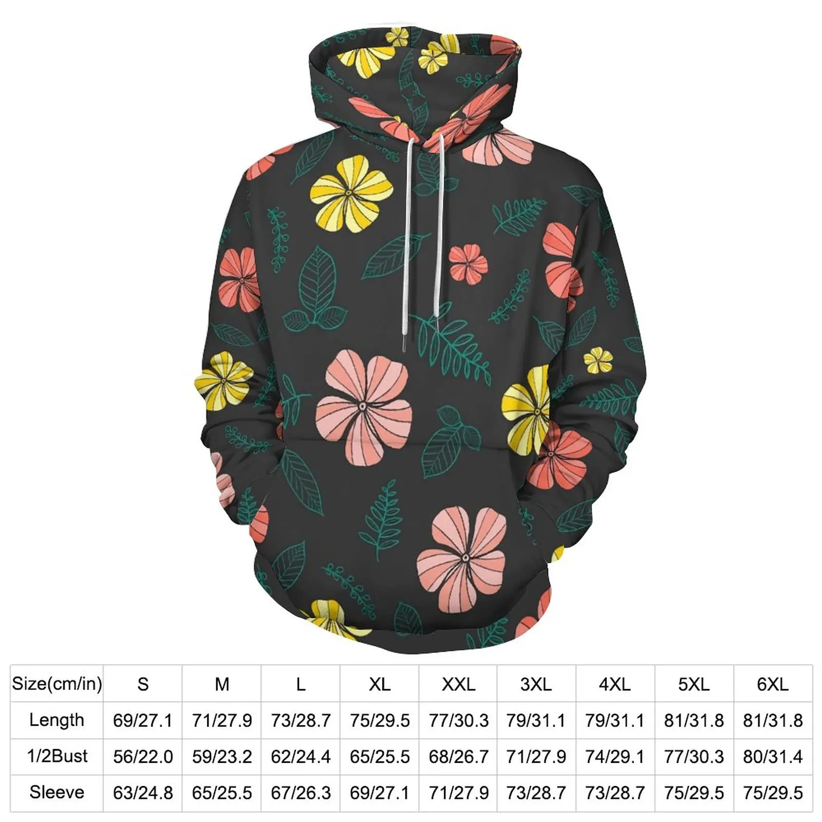 Tropical Floral Loose Hoodies Colorful Flowers Y2k Hoodie Man Long Sleeve Oversized Korean Fashion Design Sweatshirts