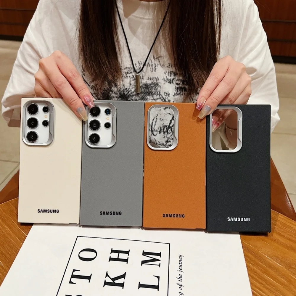 Original Official Leather Soft TPU Full Logo Case Samsung Galaxy S25 S24 S23 S22 S21 Ultra Plus Anti Fall Protection Funda