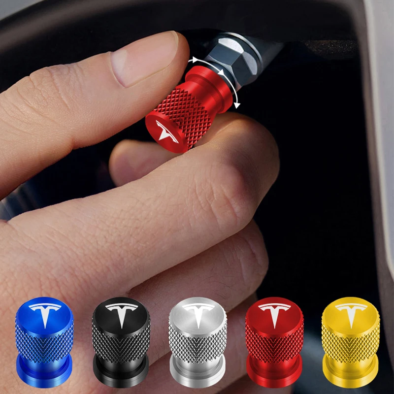 4pcs Car Badges Metal Wheel Tire Valve Cap Covers Auto Accessories For Tesla model 3 model X Y style Roadster