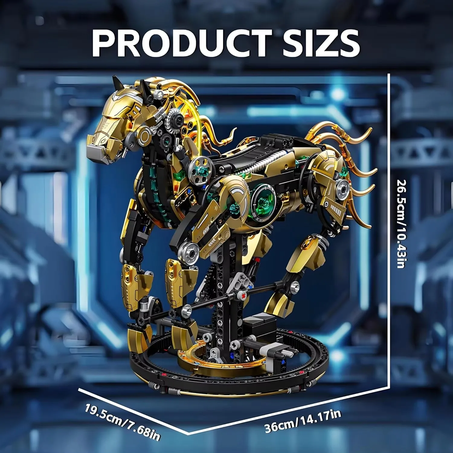 Highly Complex Mechanical War Horse Building Blocks Led Light-Up Mechanical Horse Assembly Toy 1055Pcs Adult Male Collectible Desktop Ornament Birthday Gift Present