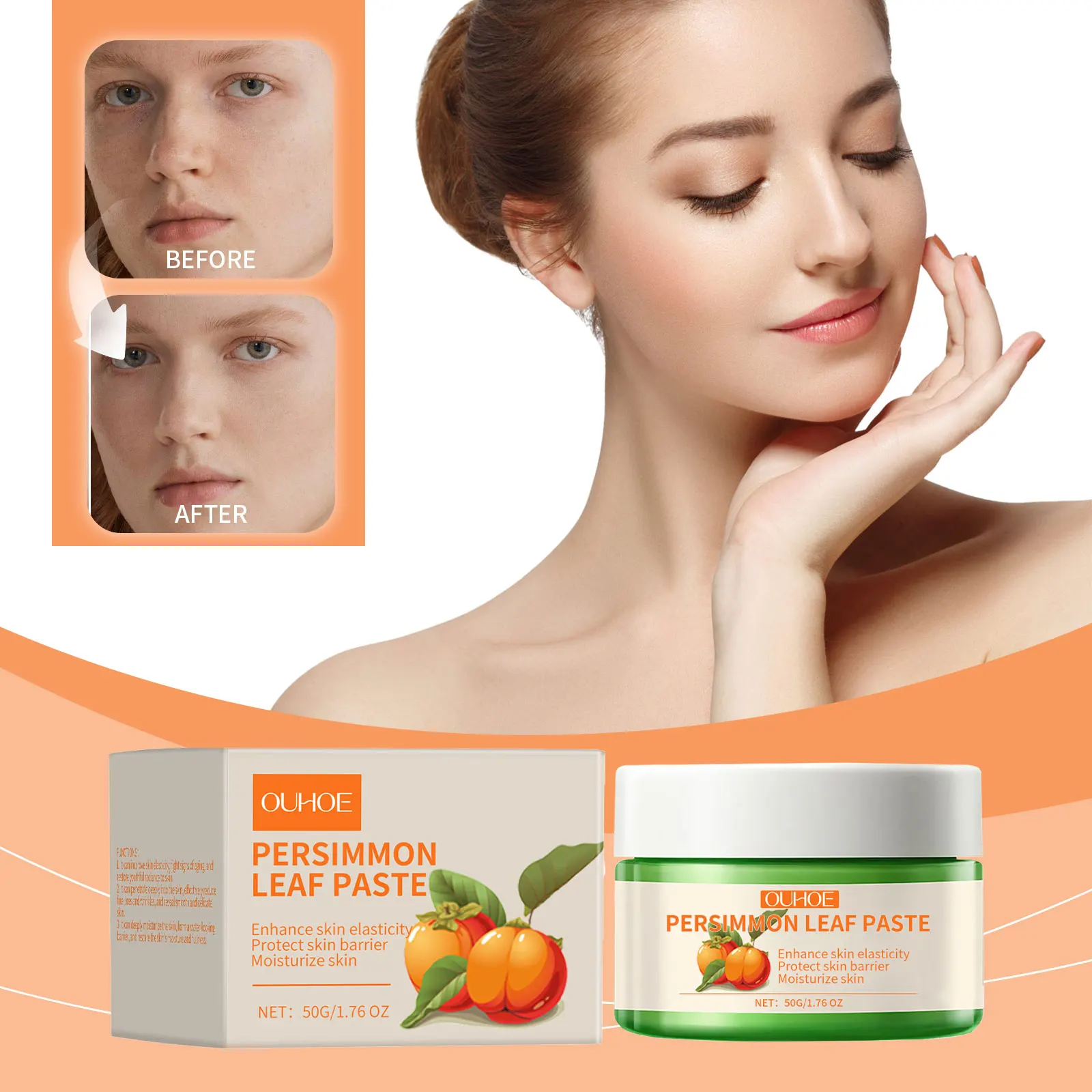 

Persimmon Leaf Face Cream Hydrating Nourishing Moisturizer Elasticity Boosting for Smooth Skin, Anti-Dryness Softening Care