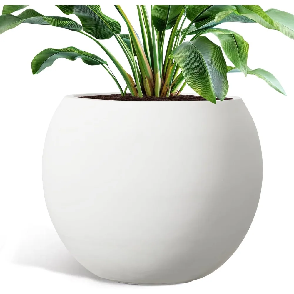

Large Round Planter with Drainage Hole, Sphere Planter Outdoor Indoor Plant Flower Pot with Rubber Plug