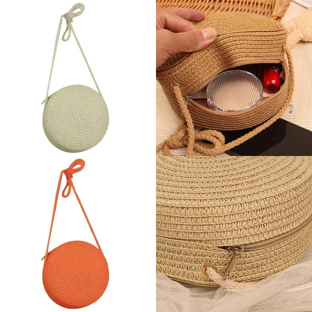 

Однотонные круглые сумки через плечо для девочек, пляжная сумка, сумка для мобильного телефона большой емкости