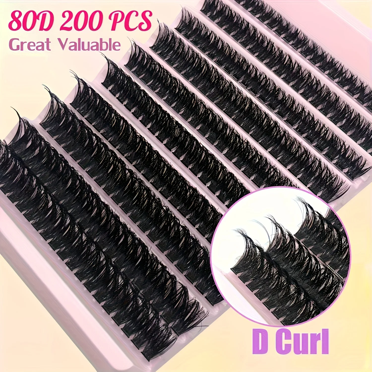 مجموعة تمديد الرموش DIY، 200 قطعة مجموعة تمديد الرموش 80D مجموعة رموش واحدة سميكة D لفة مجموعة الرموش الصناعية 9-16 مللي متر عين المنزل