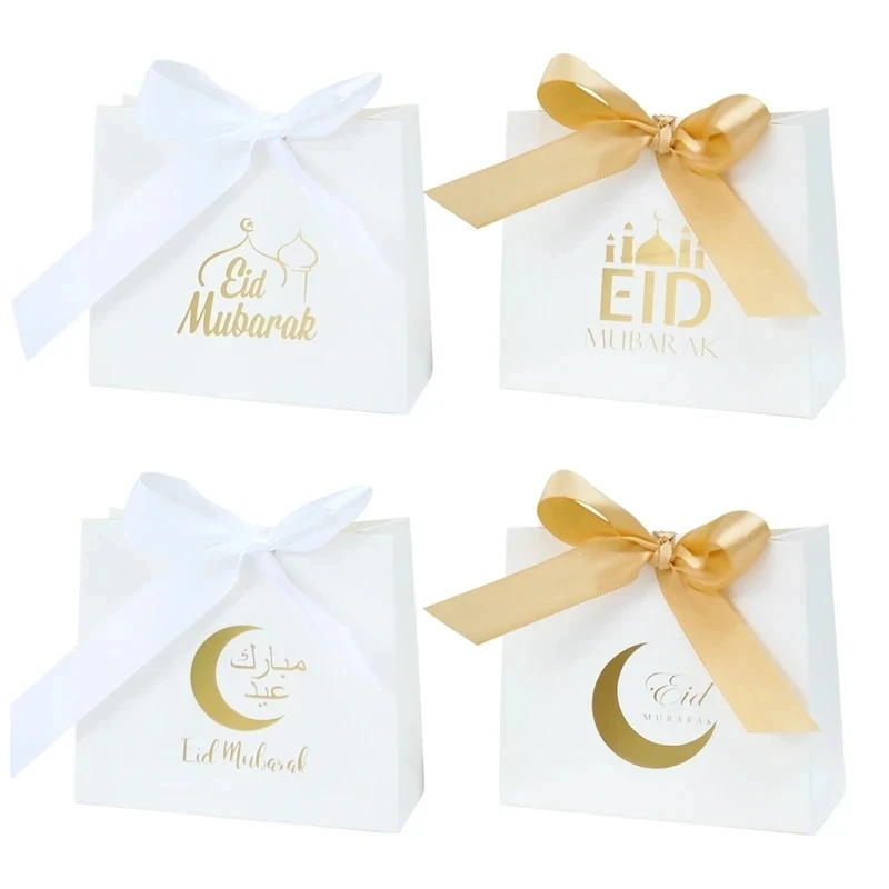 24 szt. Eid Mubarak pudełko na cukierki Eid czarne białe pudełeczko dekoracja na Ramadan 2024 muzułmanów świątecznych