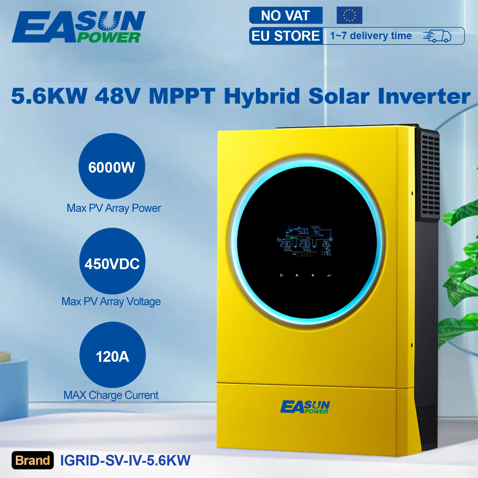 EASUN 5.6KW onduleur solaire hybride parallèle MPPT 120A chargeur solaire entrée PV 6000W 450vdc LED anneau lumineux bouton tactile