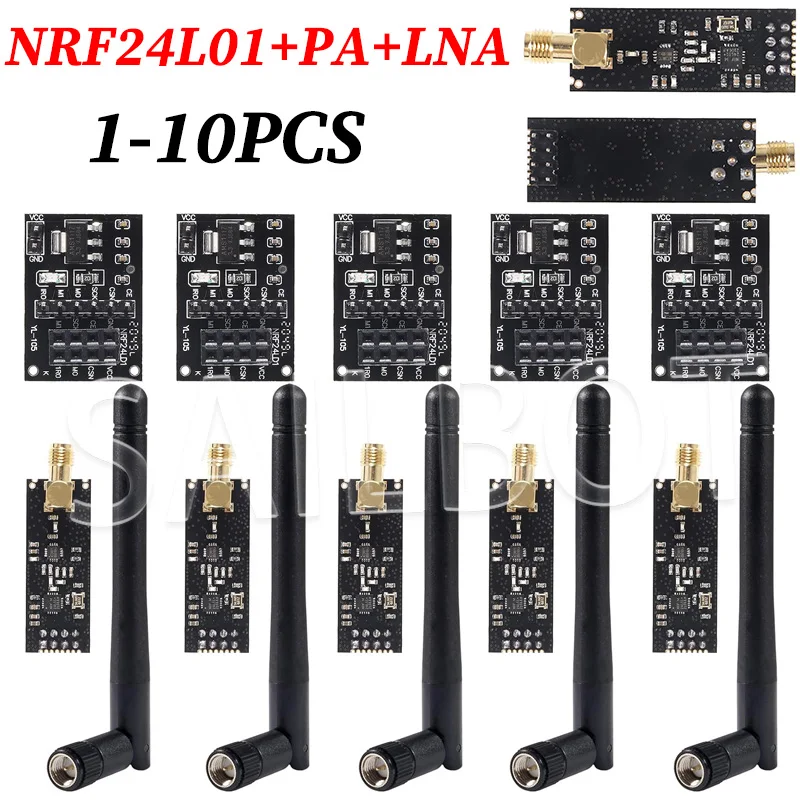 NRF24L01+PA+LNA RF Wireless Transceiver Module SMA Antenna 2.4 GHz + NRF24L01 8 Pin Socket Breakout Adapters for Antenna
