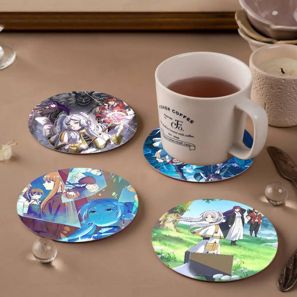 Japan Anime F-Frieren Wooden Coaster Colour Printing Cup Mat Home Desk Decoration Gifts