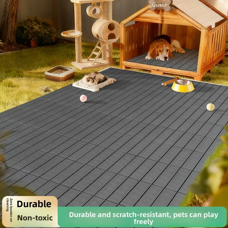 Easy Install 11PCS WPC Interlocking Deck Tiles Waterproof Anti-Slip Outdoor Flooring Warm Brown Texture For Balcony Patio