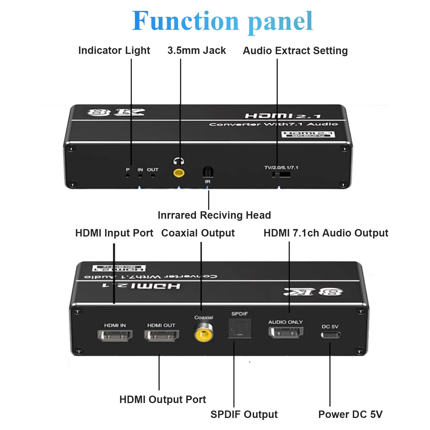 HDMI 2.1 Audio Extractor 4K 120Hz 8K 60Hz HDMI Video Splitter Audio Converter Receiver for PS5 Xbox S TV