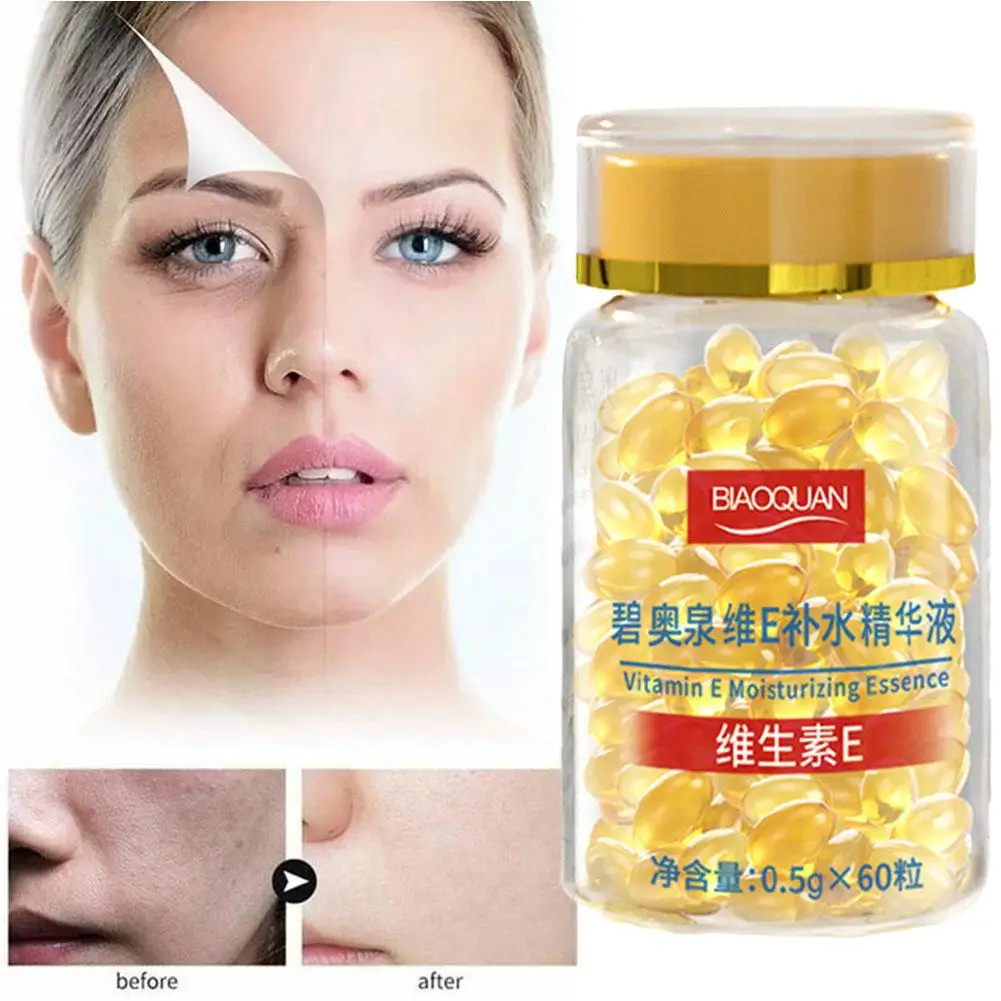 Vitamin E Soft Capsules Serum Hydrating Essence Removal Spot Whitening Moisturizing Acne Freckle Treatment Capsules 60pcs/bottle