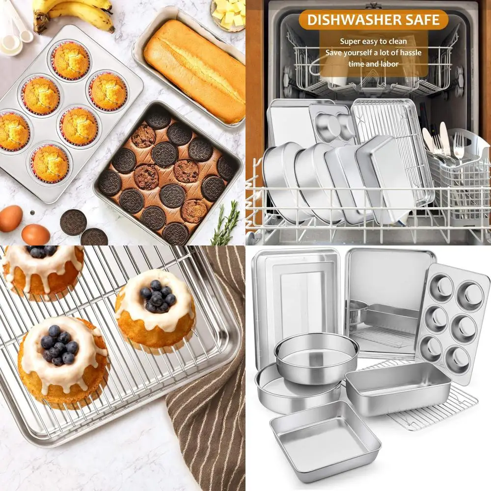 

9-Piece Bakeware Set for Cakes, Cookies, Loaves, Muffins with Round & Rectangular Pans, Cooling Rack, Dishwasher Safe
