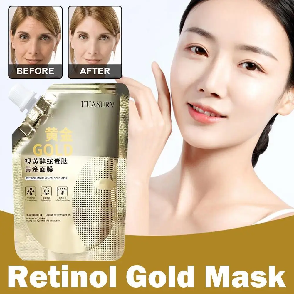 Maschera d'oro al retinolo da 100ml con Peptide di serpente, maschera di fango idratante, sbiancante e antirughe rassodante per la cura della pelle antirughe