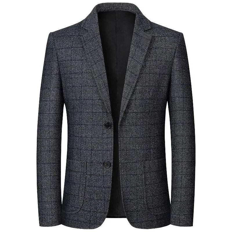 

High Quality Straight Suit Blazer Men Plaid Design Spring Autumn Fashion Coat Men Business Men Suits